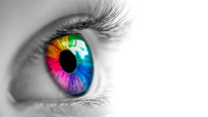 Grafik von diedruckfabrik.de. Auge mit einer vielfarbigen Iris